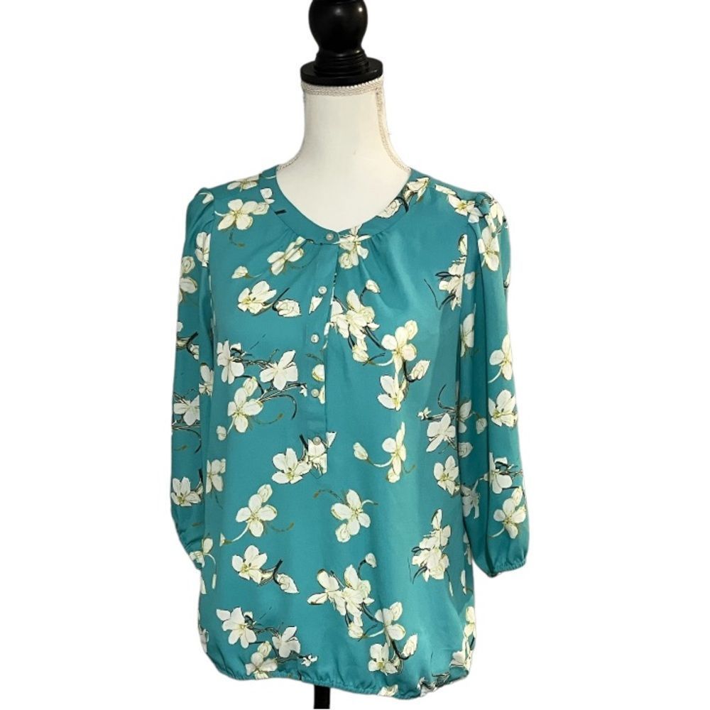 LOFT size M teal floral blouse EUC